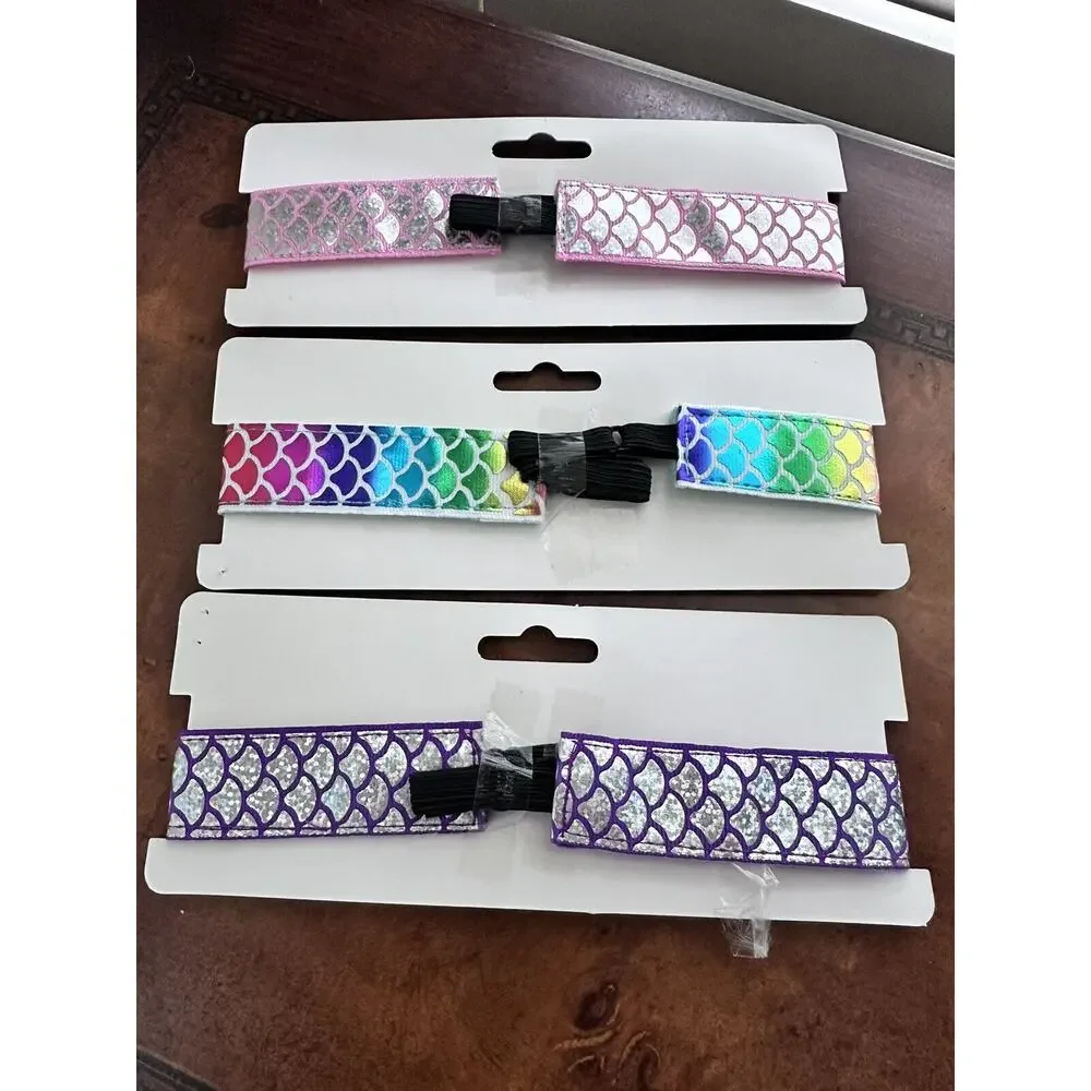 Frog Sac 3 Headbands Girls Shiny Pretty Pink Mermaid Purple Set x3